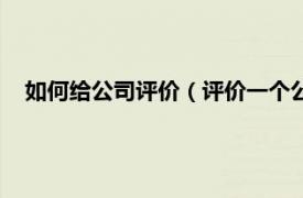 如何给公司评价（评价一个公司怎么评价相关内容简介介绍）