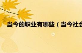 当今的职业有哪些（当今社会什么职业好相关内容简介介绍）