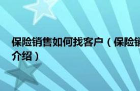 保险销售如何找客户（保险销售应该如何联系客户相关内容简介介绍）