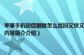 苹果手机短信删除怎么找回又快又简单（苹果手机怎么找回删除的短信相关内容简介介绍）