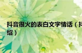 抖音很火的表白文字情话（抖音超火的表白句子相关内容简介介绍）