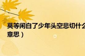 莫等闲白了少年头空悲切什么意思（莫等闲白了少年头空悲切的意思）