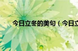 今日立冬的美句（今日立冬美句相关内容简介介绍）