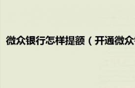 微众银行怎样提额（开通微众银行怎么提额相关内容简介介绍）