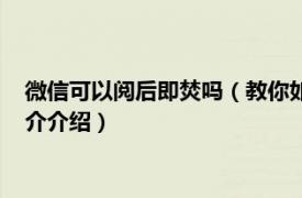 微信可以阅后即焚吗（教你如何用微信玩阅后即焚了相关内容简介介绍）