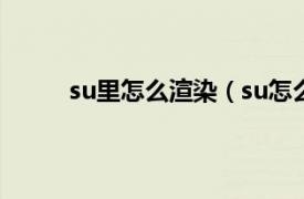 su里怎么渲染（su怎么渲染相关内容简介介绍）