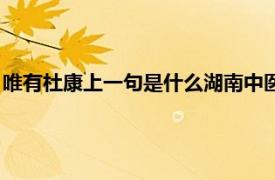 唯有杜康上一句是什么湖南中医药大学（唯有杜康上一句是什么）