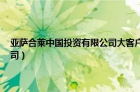 亚萨合莱中国投资有限公司大客户业务分公司（亚萨合莱 中国投资有限公司）