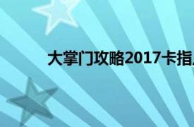 大掌门攻略2017卡指点（大掌门OL攻略宝典）