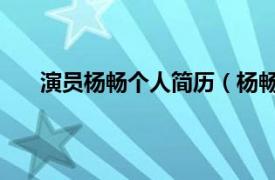 演员杨畅个人简历（杨畅 艺术家相关内容简介介绍）