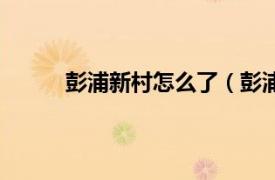 彭浦新村怎么了（彭浦新村相关内容简介介绍）