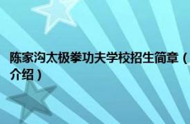 陈家沟太极拳功夫学校招生简章（河南陈家沟太极拳功夫学校相关内容简介介绍）