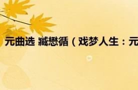 元曲选 臧懋循（戏梦人生：元曲大家臧懋循相关内容简介介绍）