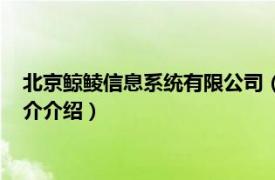 北京鲸鲮信息系统有限公司（北京海鲸科技有限公司相关内容简介介绍）