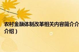 农村金融体制改革相关内容简介介绍文章（农村金融体制改革相关内容简介介绍）