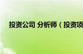 投资公司 分析师（投资项目分析师相关内容简介介绍）