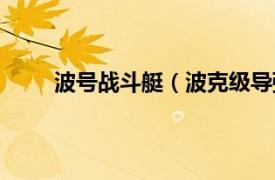 波号战斗艇（波克级导弹快艇相关内容简介介绍）