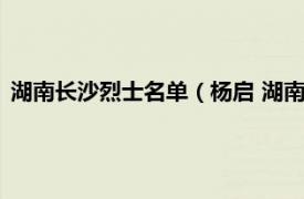 湖南长沙烈士名单（杨启 湖南省长沙籍烈士相关内容简介介绍）