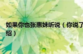 如果你也张惠妹听说（你说了算 张惠妹演唱歌曲相关内容简介介绍）