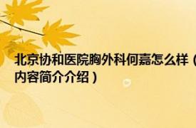 北京协和医院胸外科何嘉怎么样（何嘉 北京协和医院胸外科主治医师相关内容简介介绍）