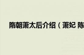 隋朝萧太后介绍（萧妃 陈朝太子妃相关内容简介介绍）