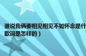 谁说我俩要相见相见不如怀念是什么歌词（樊凡唱的怀念不如相见这首歌的歌词是怎样的）