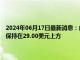 2024年06月17日最新消息：白银价格最新走势：今日（6月14日）银价仍保持在29.00美元上方