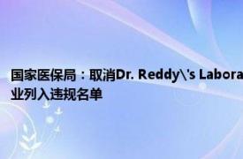 国家医保局：取消Dr. Reddy's Laboratories Ltd.盐酸托莫西汀胶囊中选资格并将该企业列入违规名单