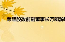 荣耀股改前副董事长万飚辞职，本人回应去向：先陪陪家人