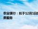 农业银行：拟于12月1日起停止分行自助终端 分行智付通渠道缴费服务